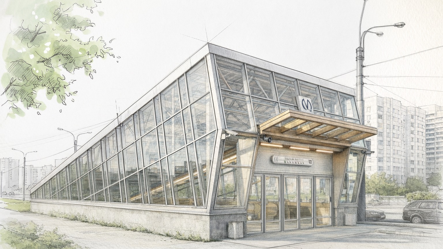 Architectural concept sketch used for early-stage presentation and design communication