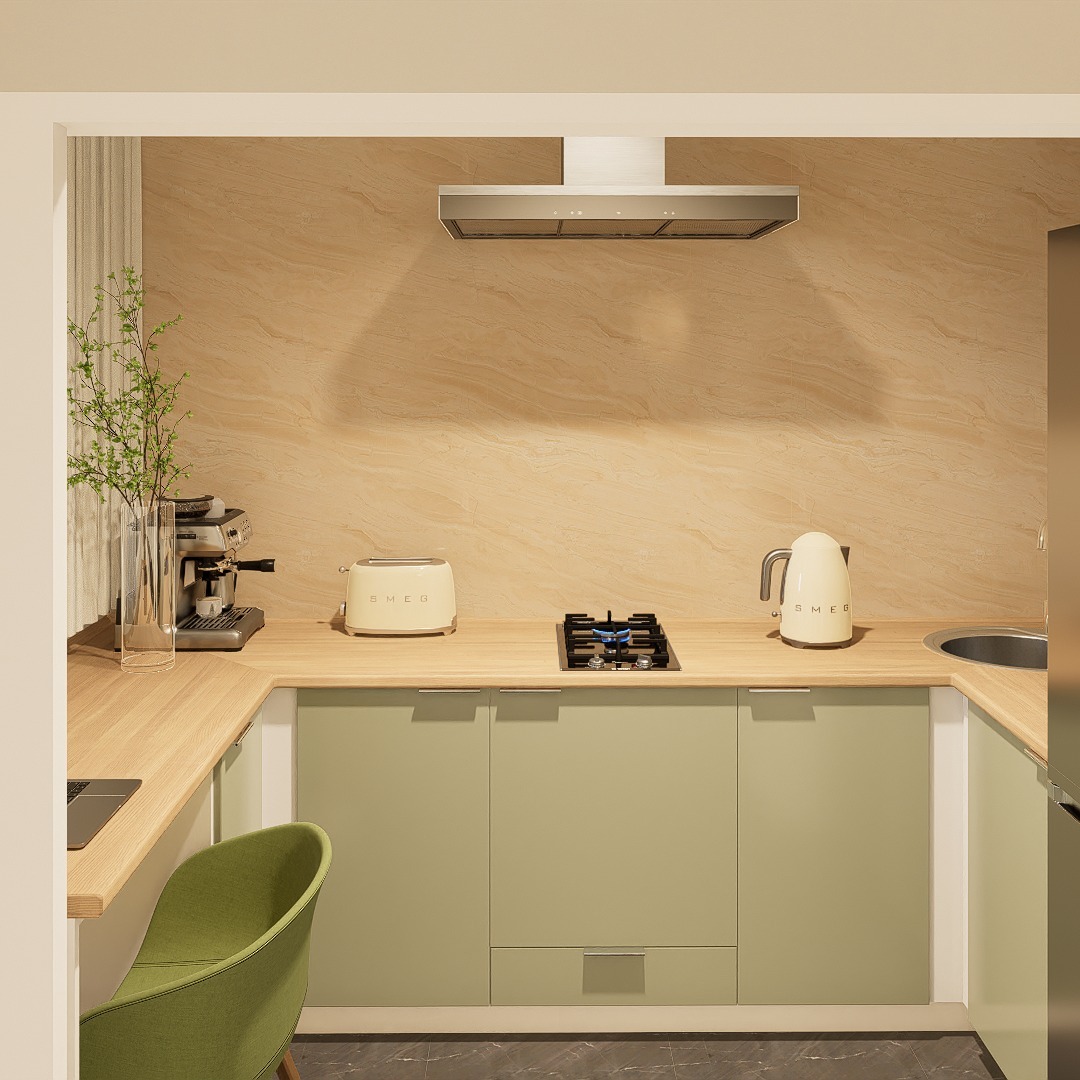 Residential kitchen render used for presentation and design communication